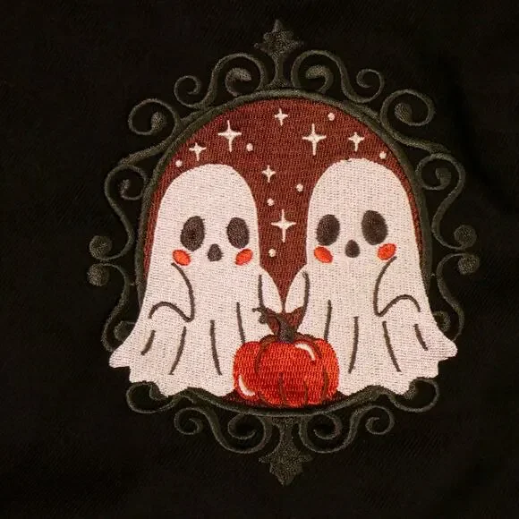 Hot Topic Black Embroidered Ghost Pinafore Romper Size M Pumpkins Whimsygoth - Picture 3 of 8